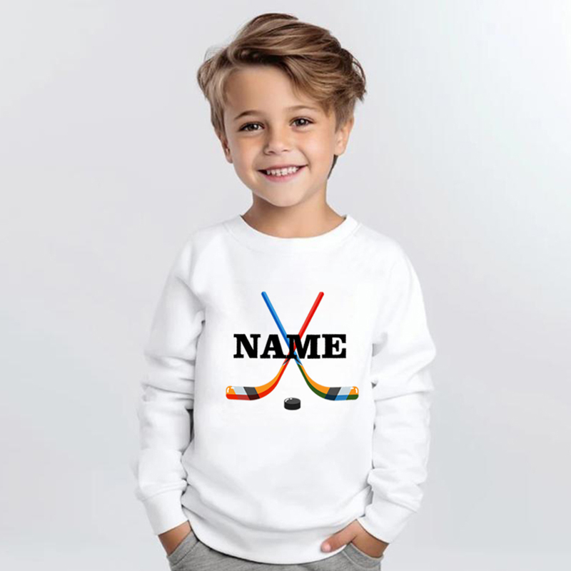Personalized Kids Sweatshirts With Customized Name Tape Hockey Graphics For Sports Fanatics