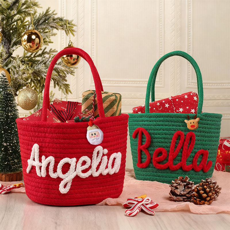Personalised Name Christmas Gift Bag Storage Basket Funny Present for Children