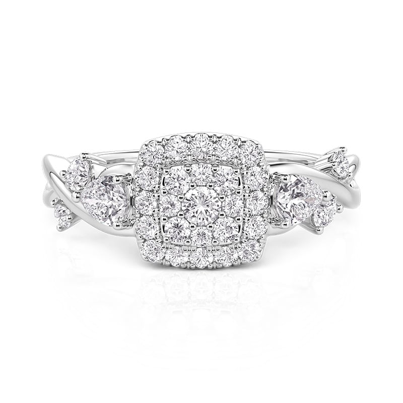 Jeulia Twisted Halo Multi Stone Engagement Ring
