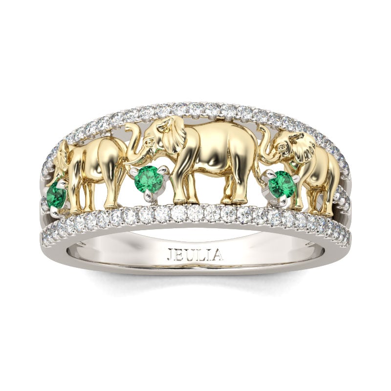 Jeulia Two Tone Round Cut Sterling Silver Elephant Ring