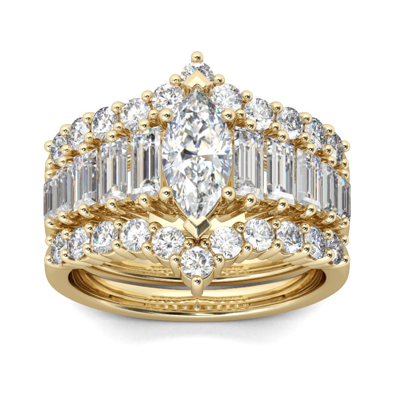 Yellow Gold 3PC Marquise Cut Wedding Ring Sets in Sterling Silver