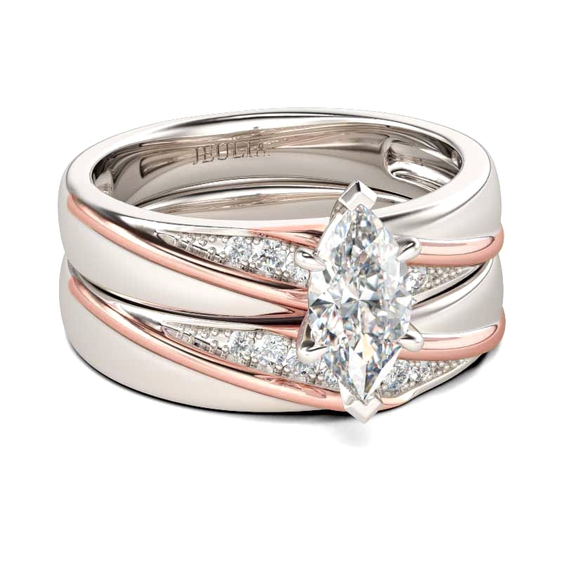 Marquise Cut Engagement and Wedding Ring For Women in Two Tone Rose Gold
