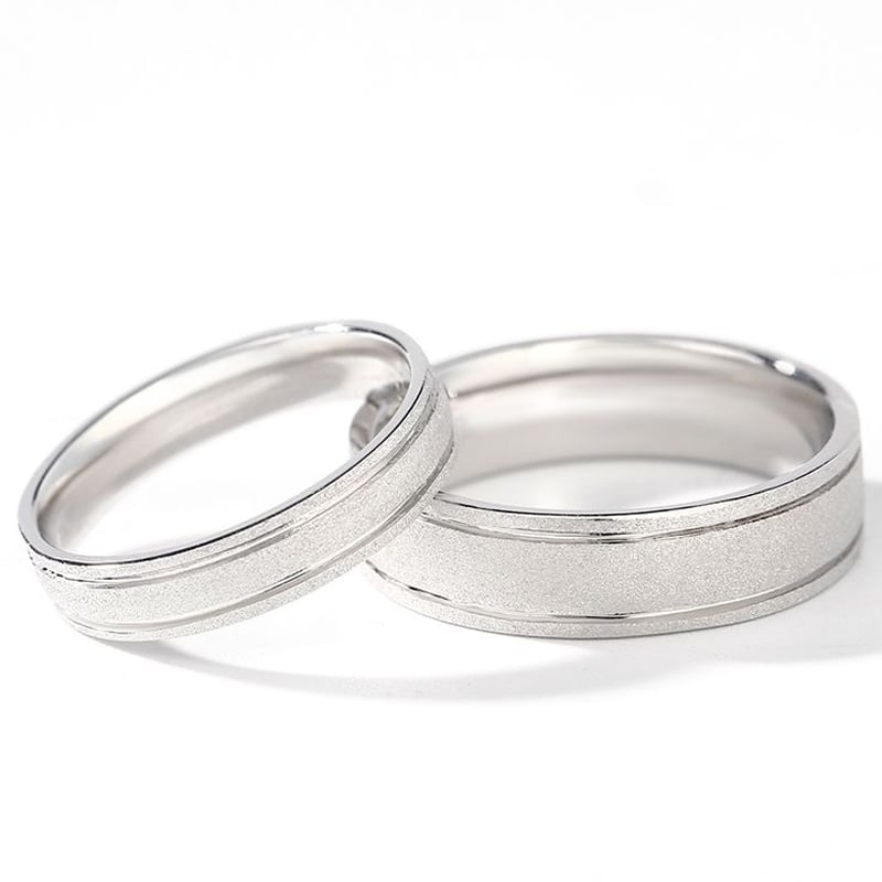 Simple & Classic Couple Rings in Sterling Silver - Round Cut Band Sets