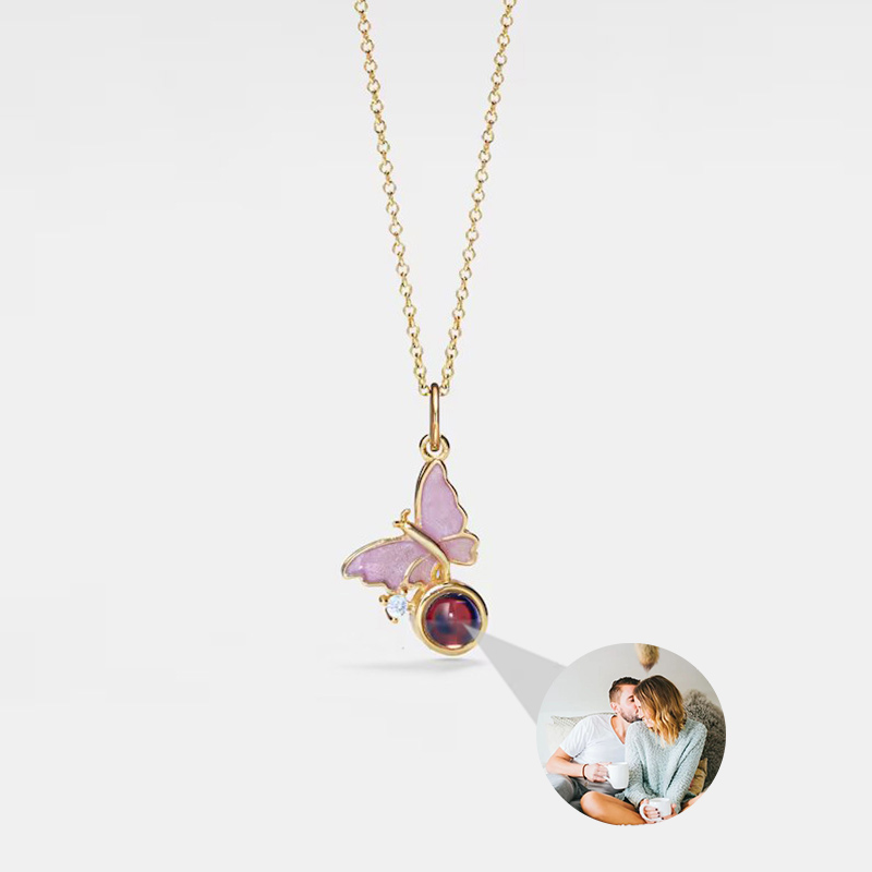 Personalized Projection Photo Necklace Exquisite Butterfly Shape Warm Gift For Mom