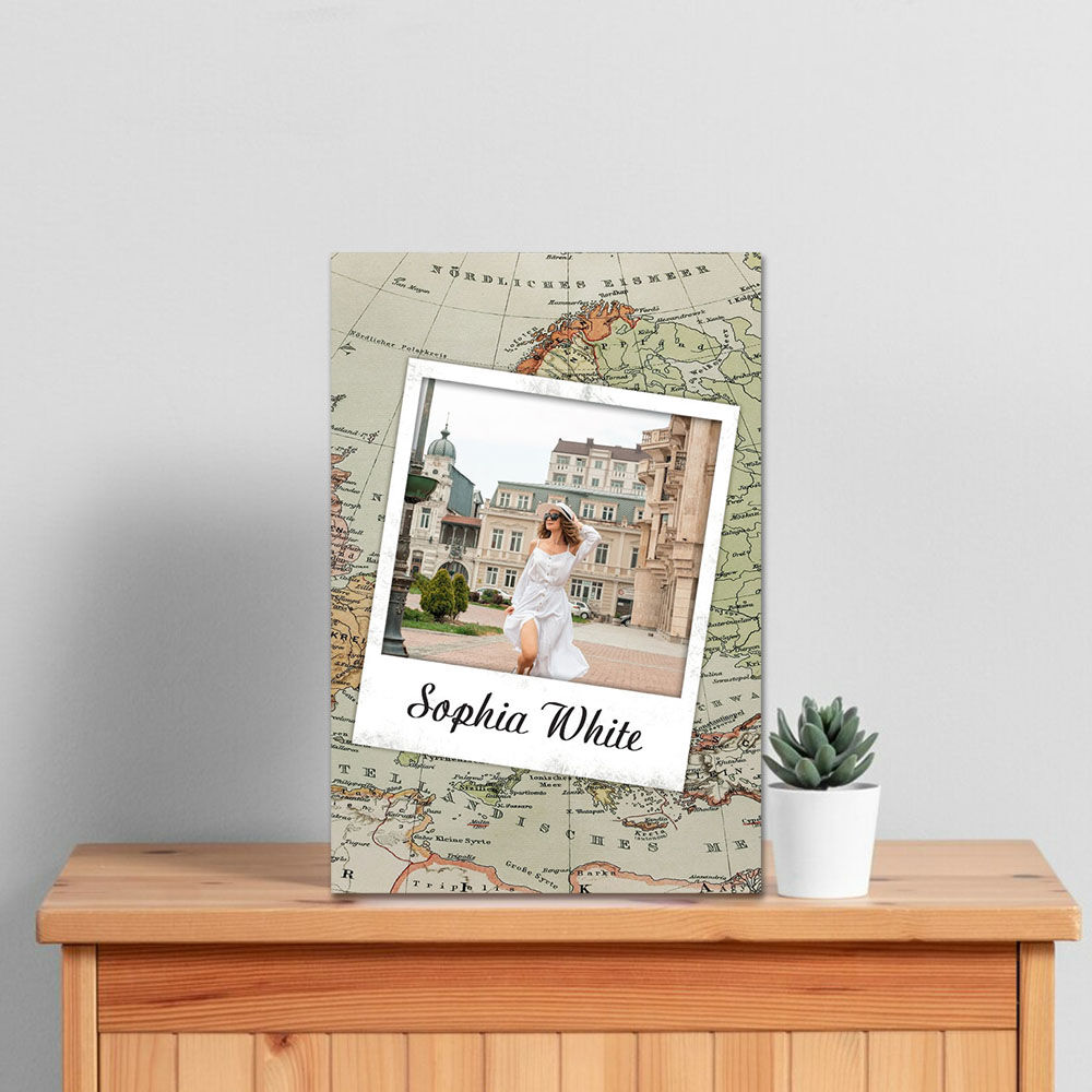 Personalized Picture Canvas Wall Art with Map Background Creative Gift for Friend