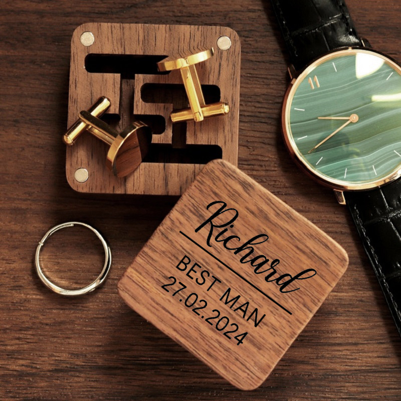 Personalized Cufflink Box Best Man Custom Name Date Engraving Design Great Gift for Groomsman