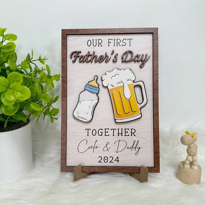Personalized Frame Our First Father's Day Beer Mug and Feeding Bottle Creative Gift for Dear Dad