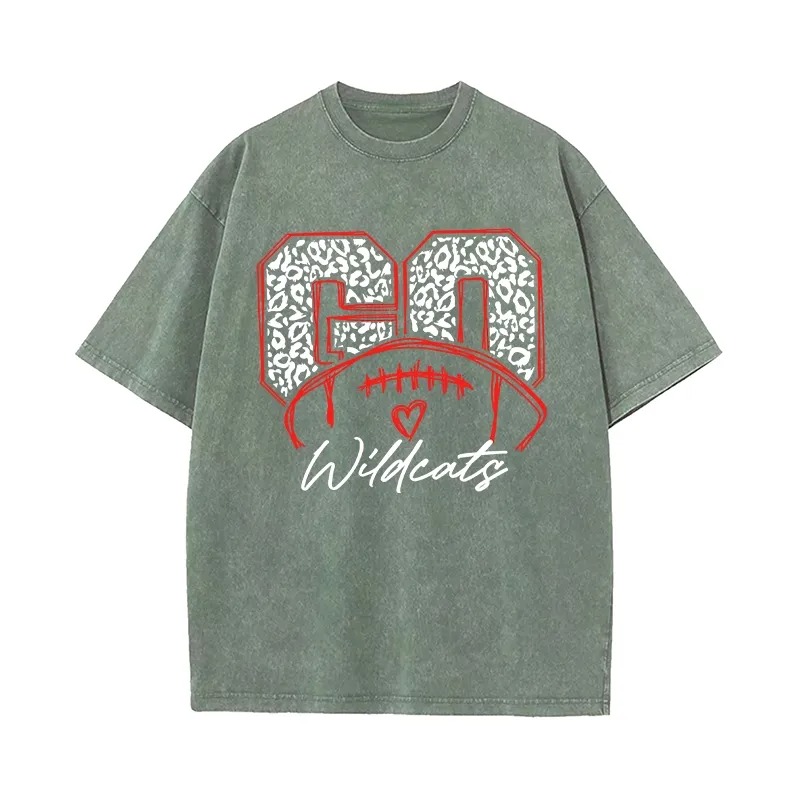 Personalized Washed T-shirt Go Football Leopard Print Custom Name Design Gift for Football Lovers