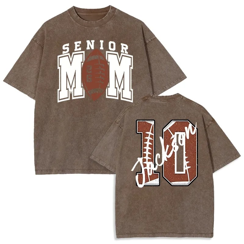Personalized Washed T-shirt Senior Football Mom with Custom Kids Name Number Gift for Sports Lovers
