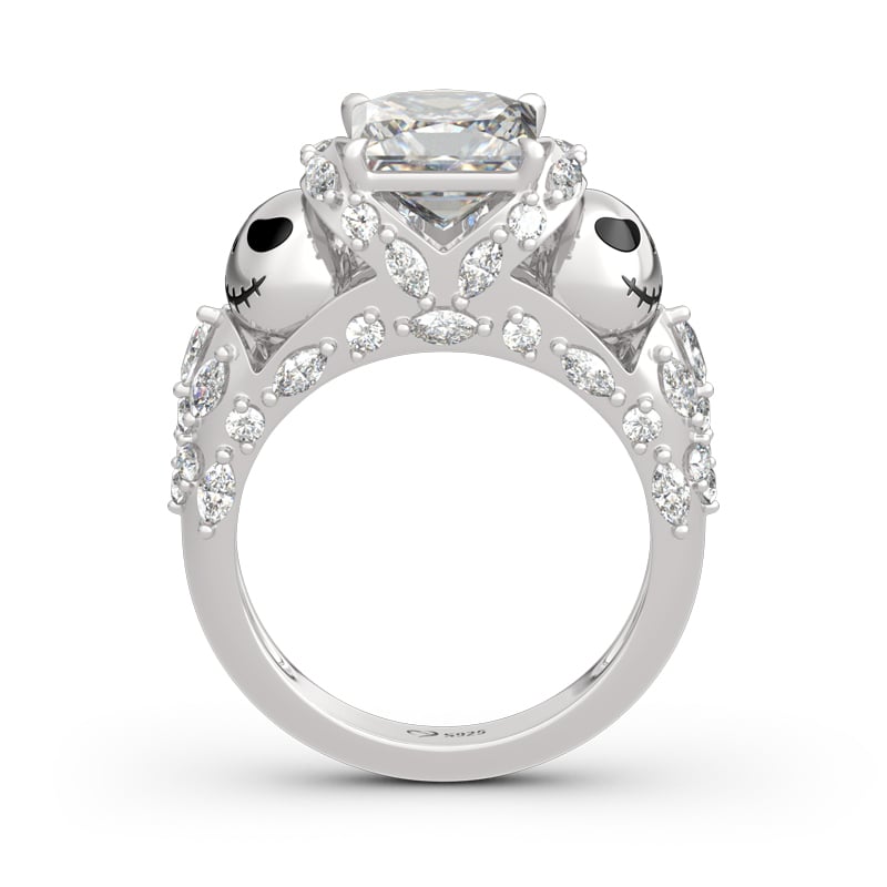 Trendy Princess Cut Skull Engagement Rings White Stone