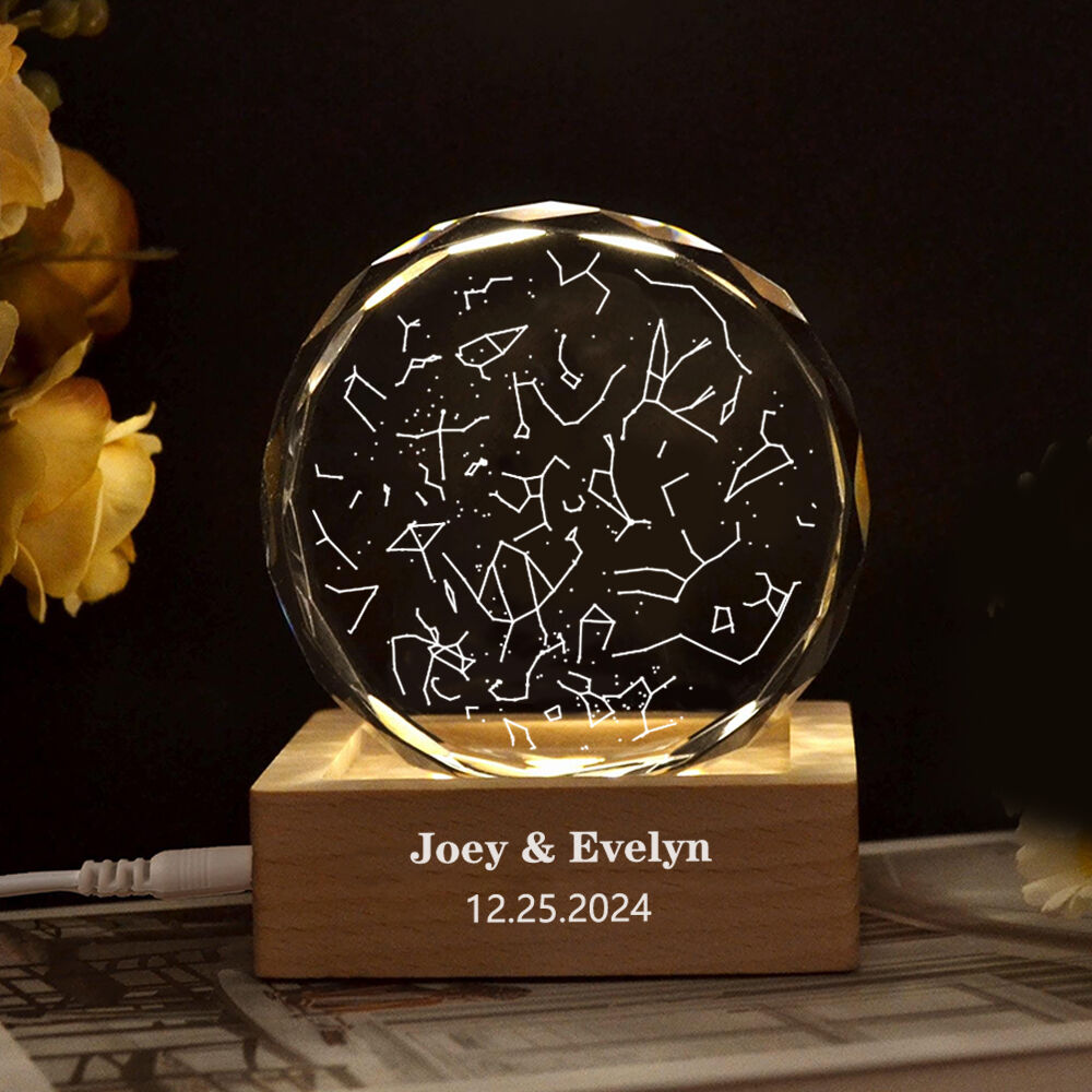 Personalized Crystal Photo with Light Base Custom Star Map Engraved Photo Frame for Anniversary