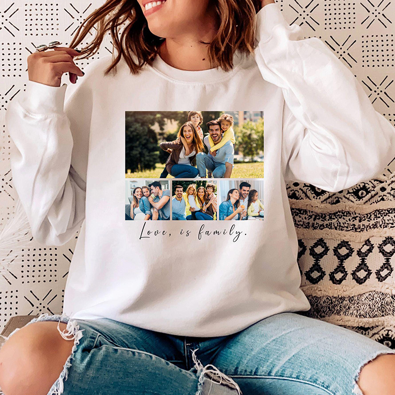 Personalized Sweatshirt Love Is Family with Custom Warm Photos Perfect Gift for Mom Dad and Family