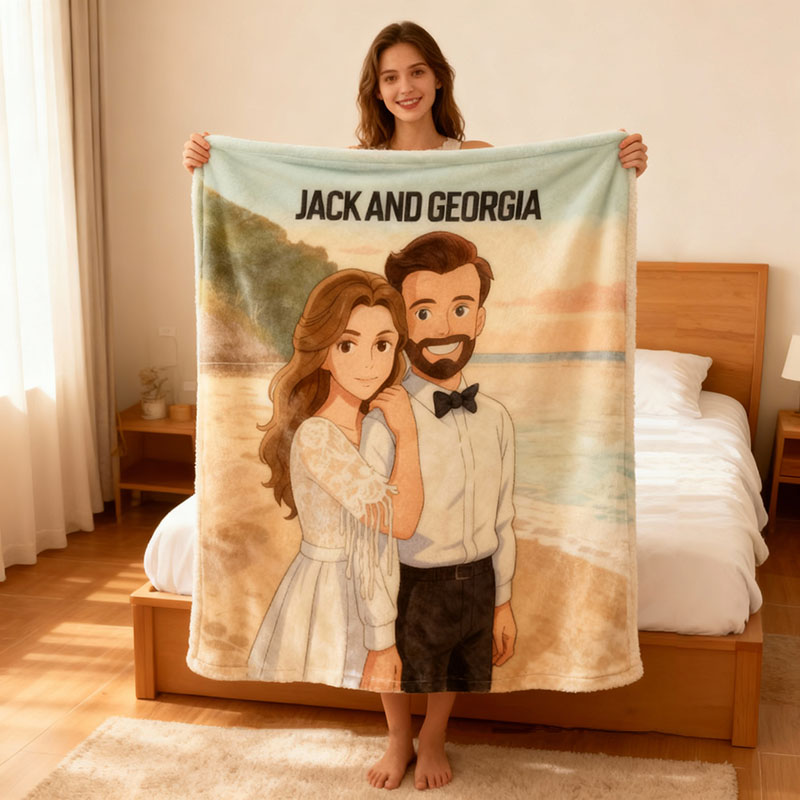 Personalized Cartoon Picture Blanket Warm Gift for Couples