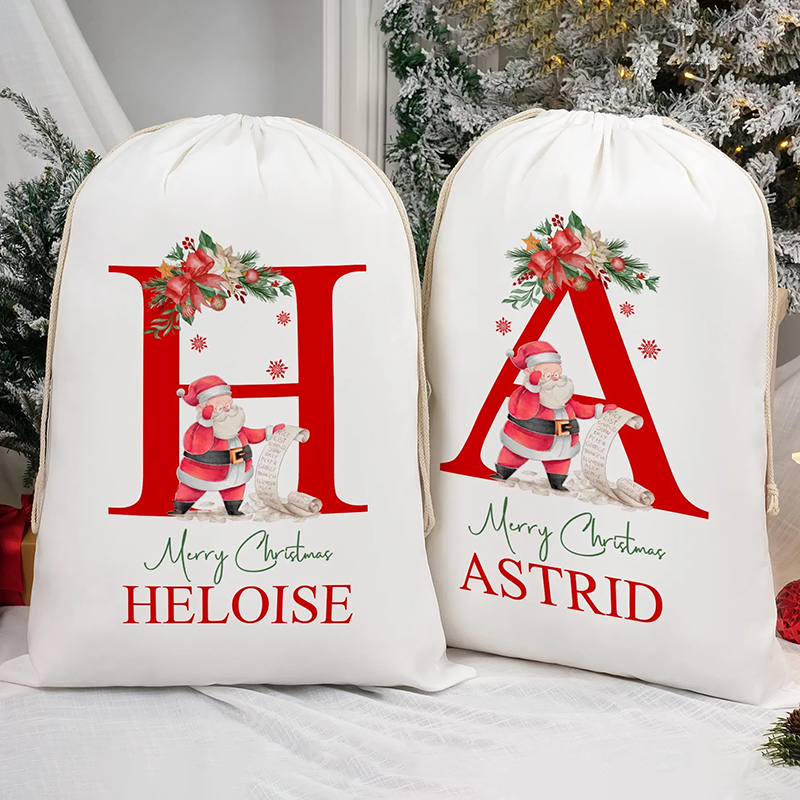 Personalised Name Christmas Gift Bag with Custom Letter Practical Present for Family