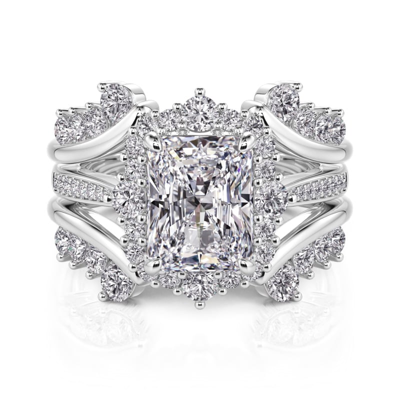 Jeulia Vintage Radiant Cut Halo Bridal Set Sterling Silver
