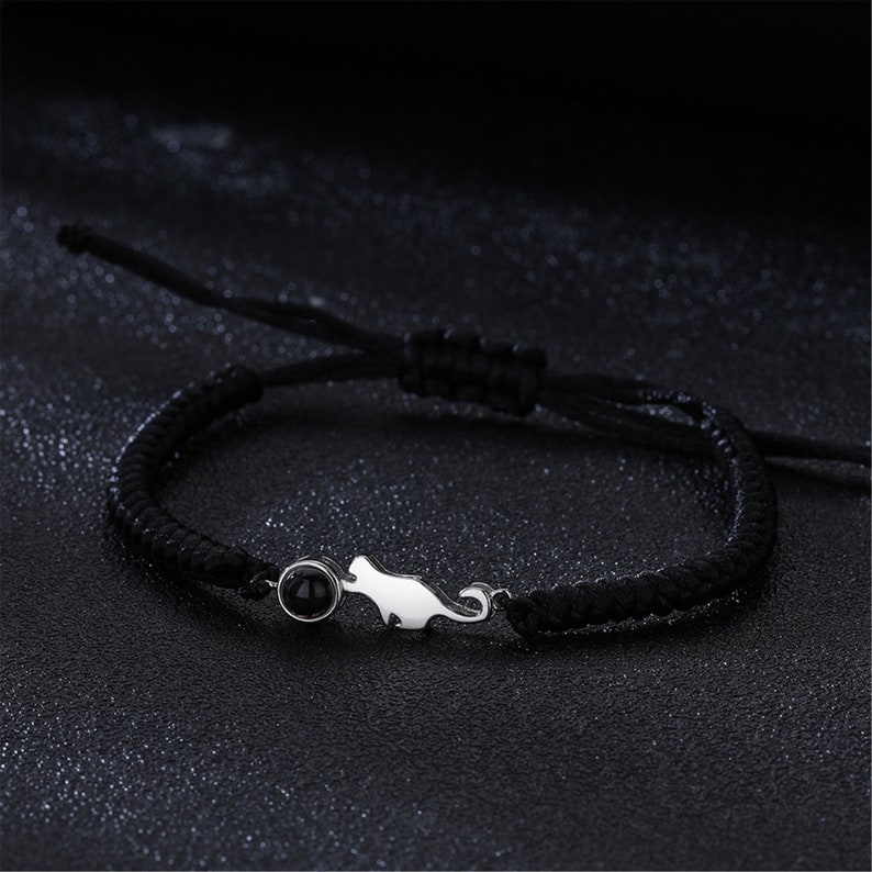Personalized Black Rope Cute Cat Picture Projection Bracelet Sincere Gift