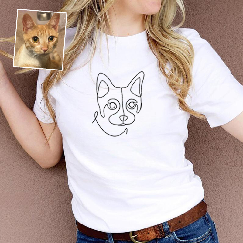 Personalized Kids Embroidered T-Shirts Customized Line Drawing Warm Gifts For Pet Lovers