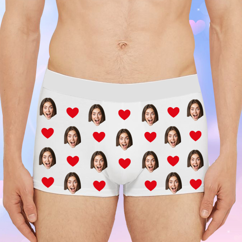 Personalisiertes Foto Herrenunterwäsche Boxershorts mit rotem Herzmuster Witziges Geschenk für ihn
