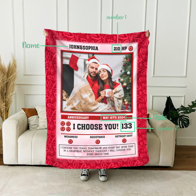 Spersonalizowany koc ze zdjęciem, ciepły prezent dla par „Wybieram Cię”