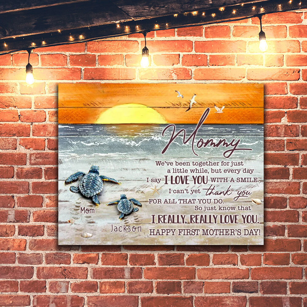 Personalized Name Canvas Wall Art with Turtle Pattern Funny Gift for Mommy
