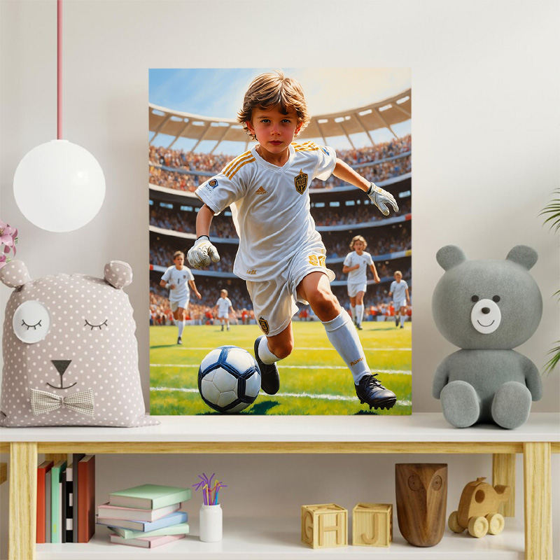 Personalisiertes Fußballspieler - Porträt Mit individueller Gesichtsveränderung Kostbares Geschenk für Junge