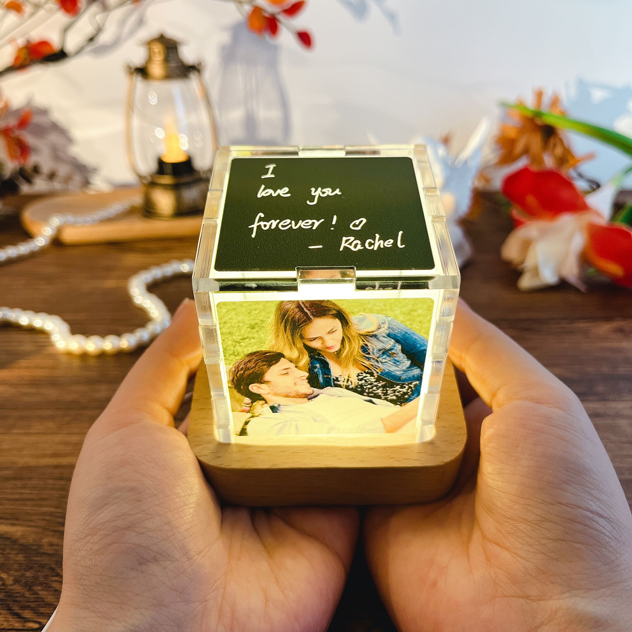 Cube Acrylique Photo Personnalisé Cadeau Précieux pour la Saint Valentin