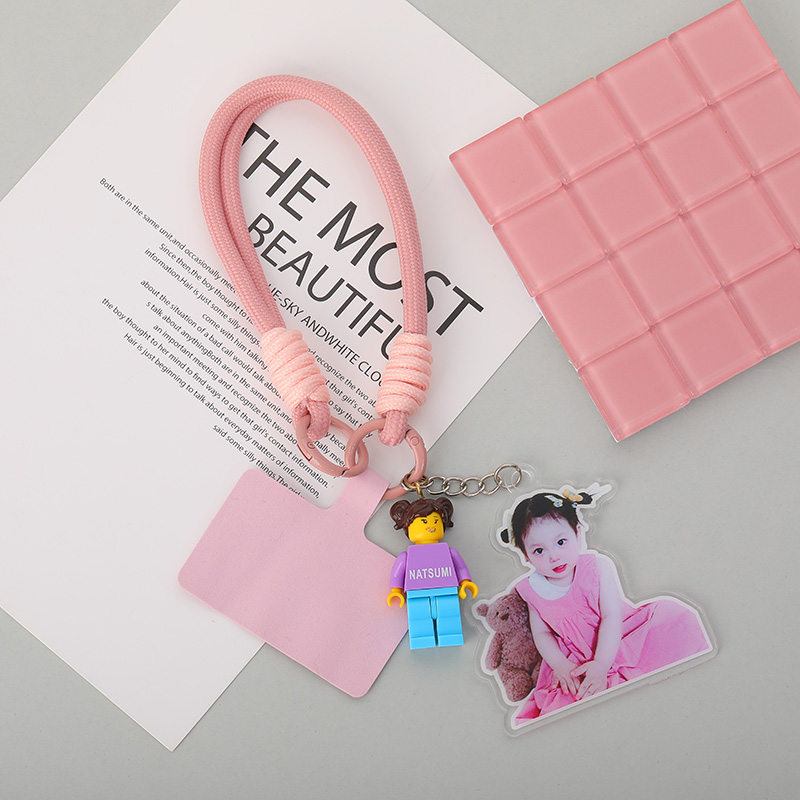 Personalized Braided Rope Phone Chain with Minifigure and Acrylic Photo Gift