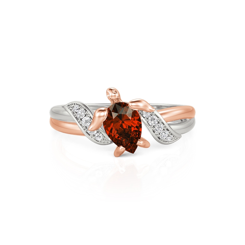 Jeulia Hug Me Two Tone Custom Pear Cut Turtle Ring with Birthstone