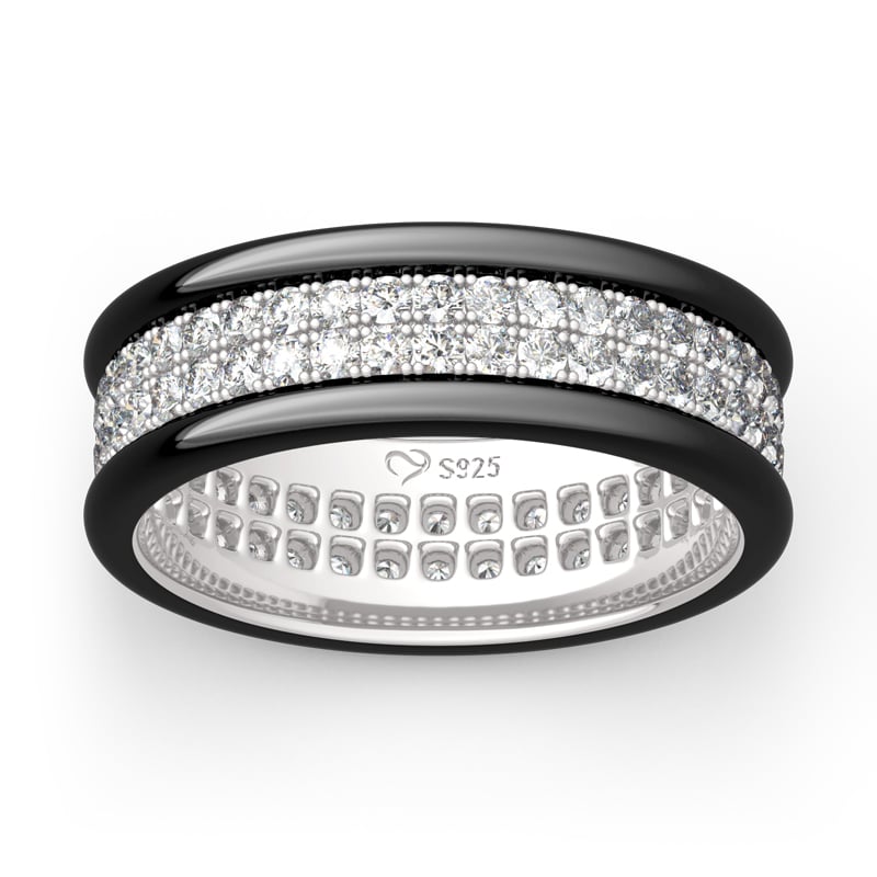 Jeulia Two Tone Round Cut Eternity Sterling Silver Men's Band