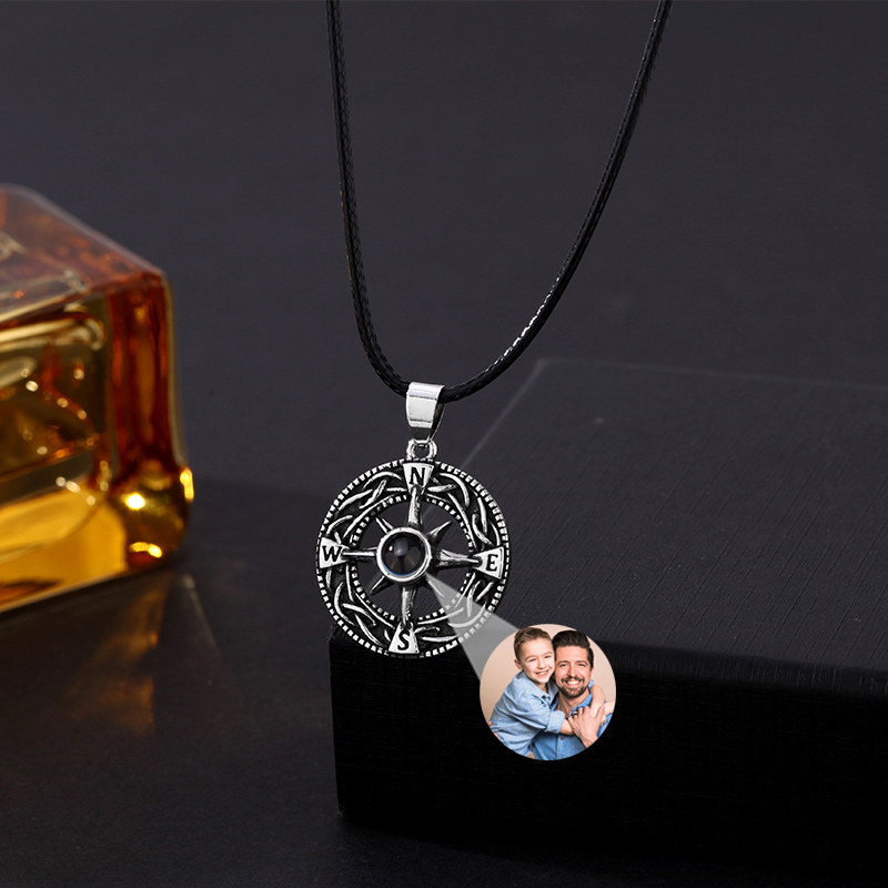 Personalized Picture Projection Necklace with Circular Compass for Boyfriend