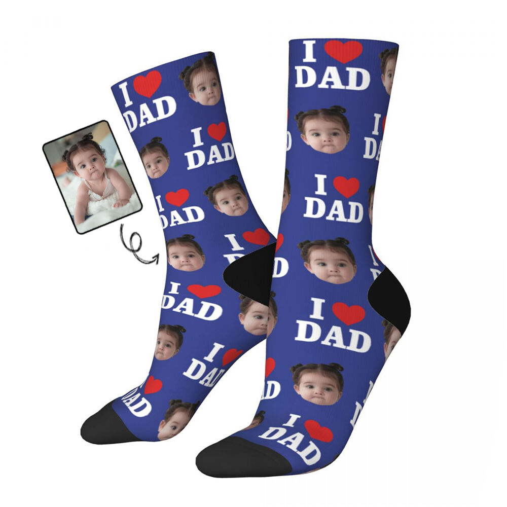 Customized Face Socks "I Love Dad" Father's Day Gift for Daddy