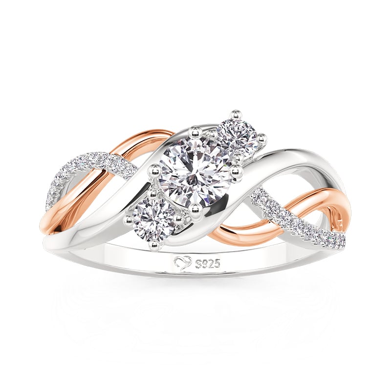 Jeulia Amore Two Tone Three Stone Engagement Ring