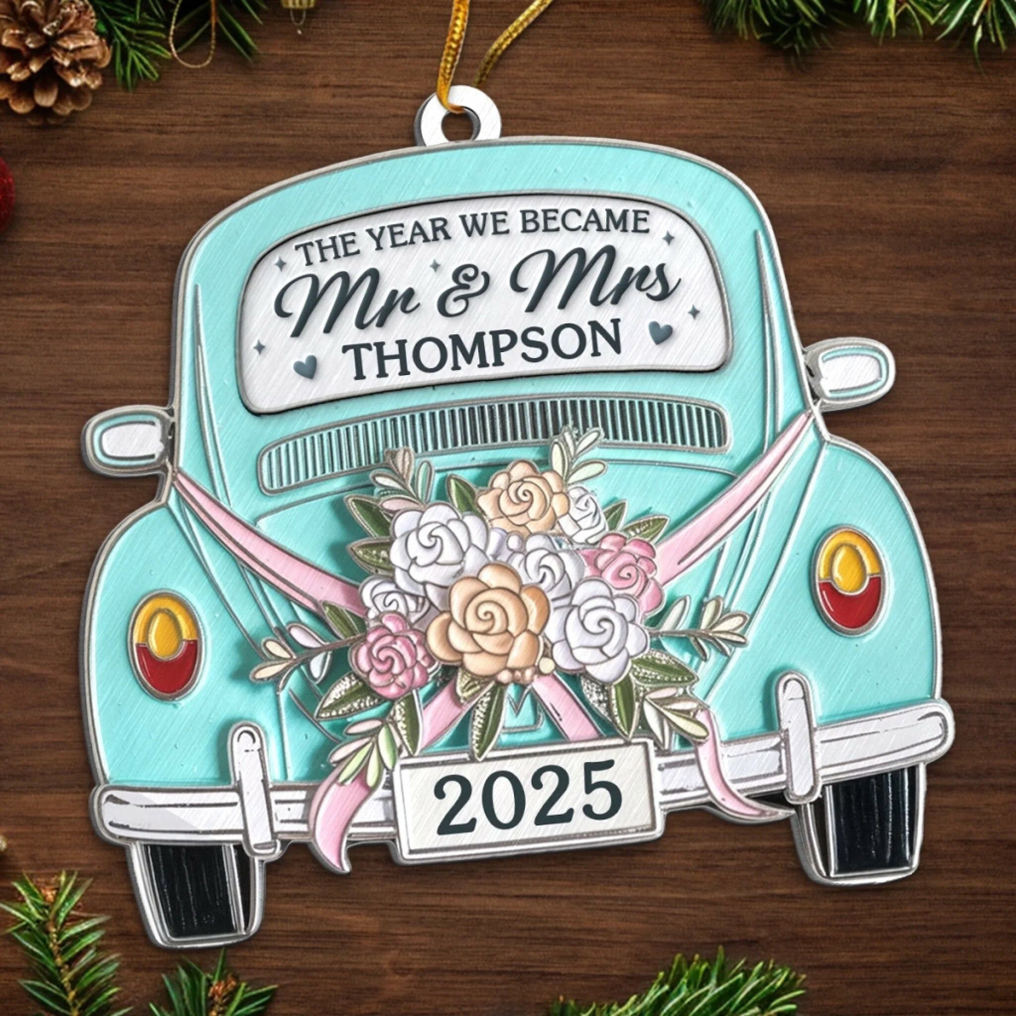 Adornos personalizados para coche de boda, regalos de Navidad para parejas
