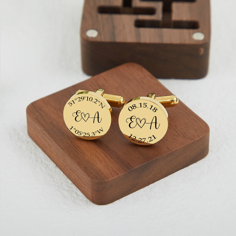 Personalized Custom Cufflink Special Place Date with Couple Initials Design Unique Gift for Him