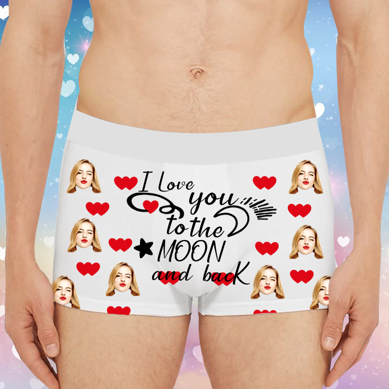Boxer personnalisé avec photo pour homme, cadeau sympa pour lui « Je t'aime jusqu'à la lune et retour »