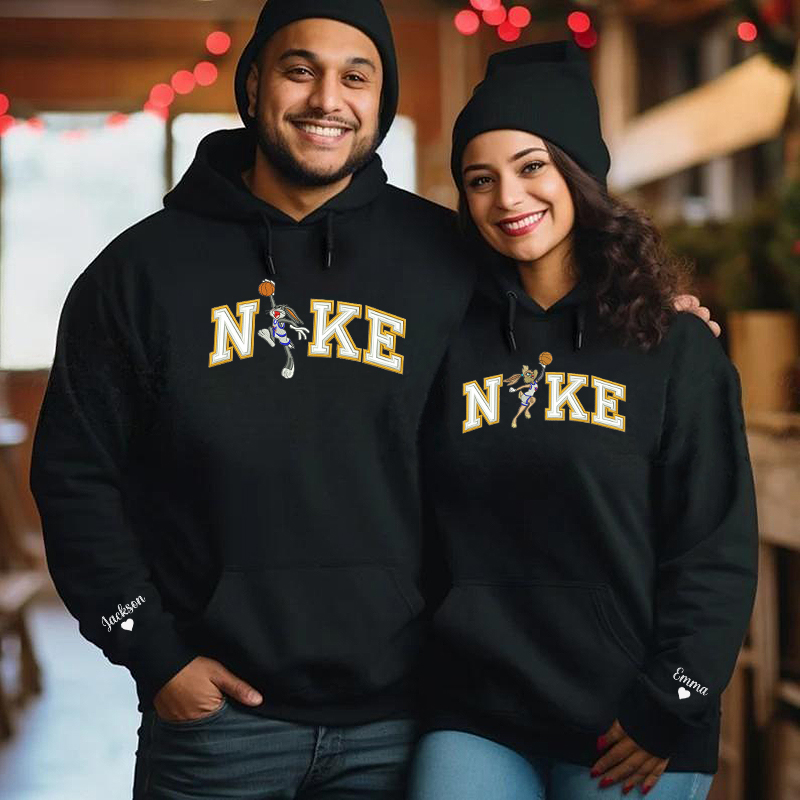 Personalized Hoodie Embroidered Couple Bunny Slam Dunk Design Perfect Valentine's Day Gift