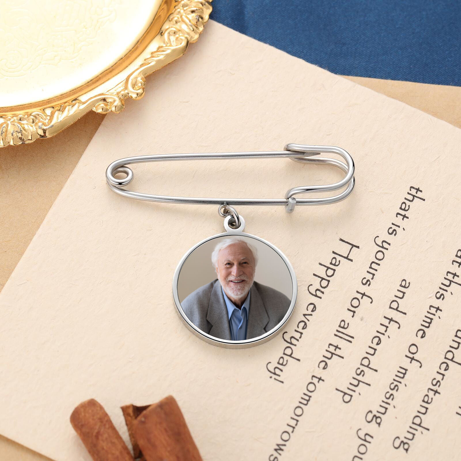 Custom Bouquet Memory Charm Add Photos Wedding Charm Memorial Lapel Pin for Groom