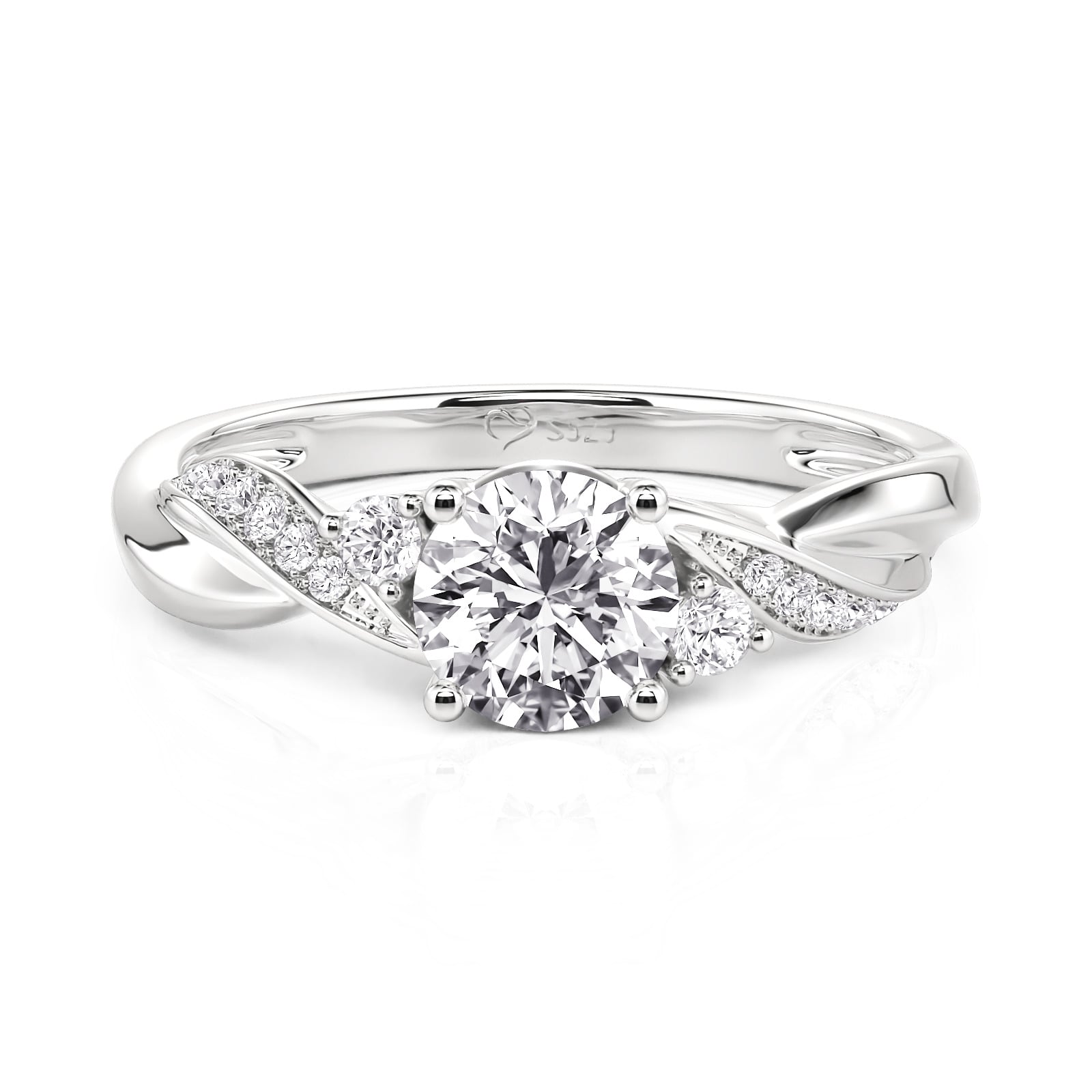 Jeulia Three Stone Wave Twisted Engagement Ring Sterling Silver