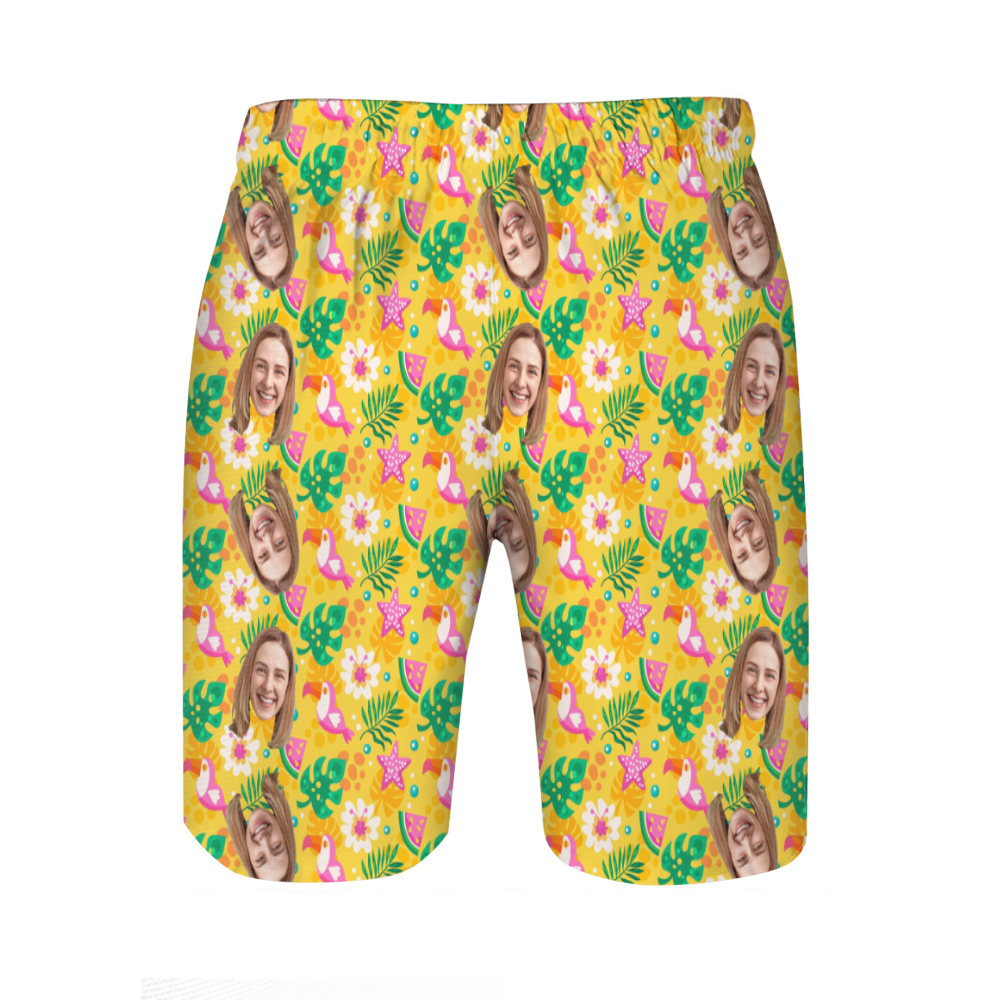 Cuadro personalizado calzoncillos de playa para hombre con pájaros rosas Regalo creativo para la familia