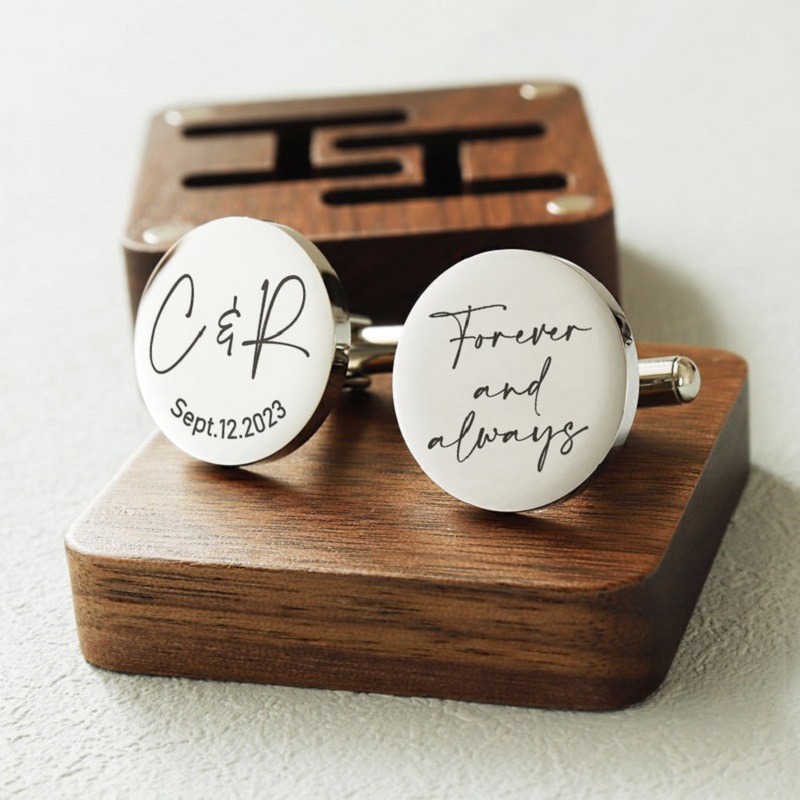 Personalized Custom Cufflink Forever and Always Optional Engraved Box Perfect Wedding Gift for Him