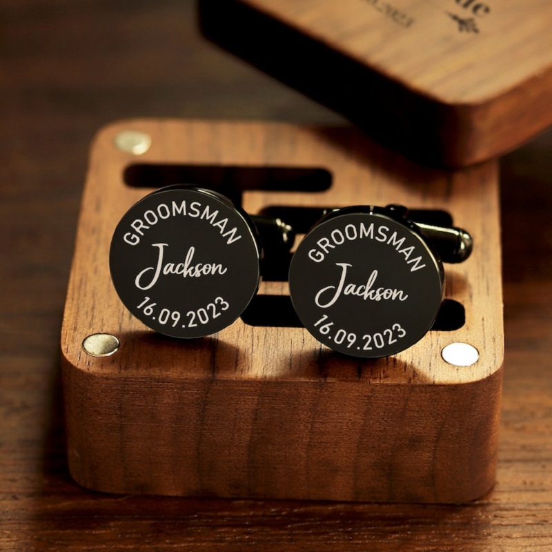 Personalized Custom Cufflink Groomsman Name and Date Design Precious Wedding Gift for Best Man