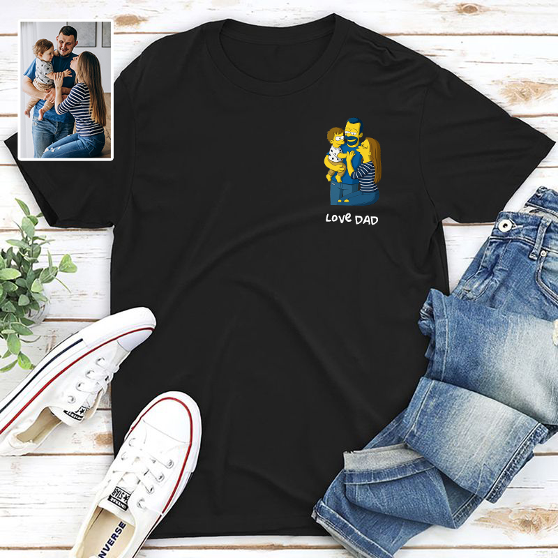 Personalized T-shirt Custom Dad and Kid Photo Simpson Cartoon Style Design Funny Gift for Father