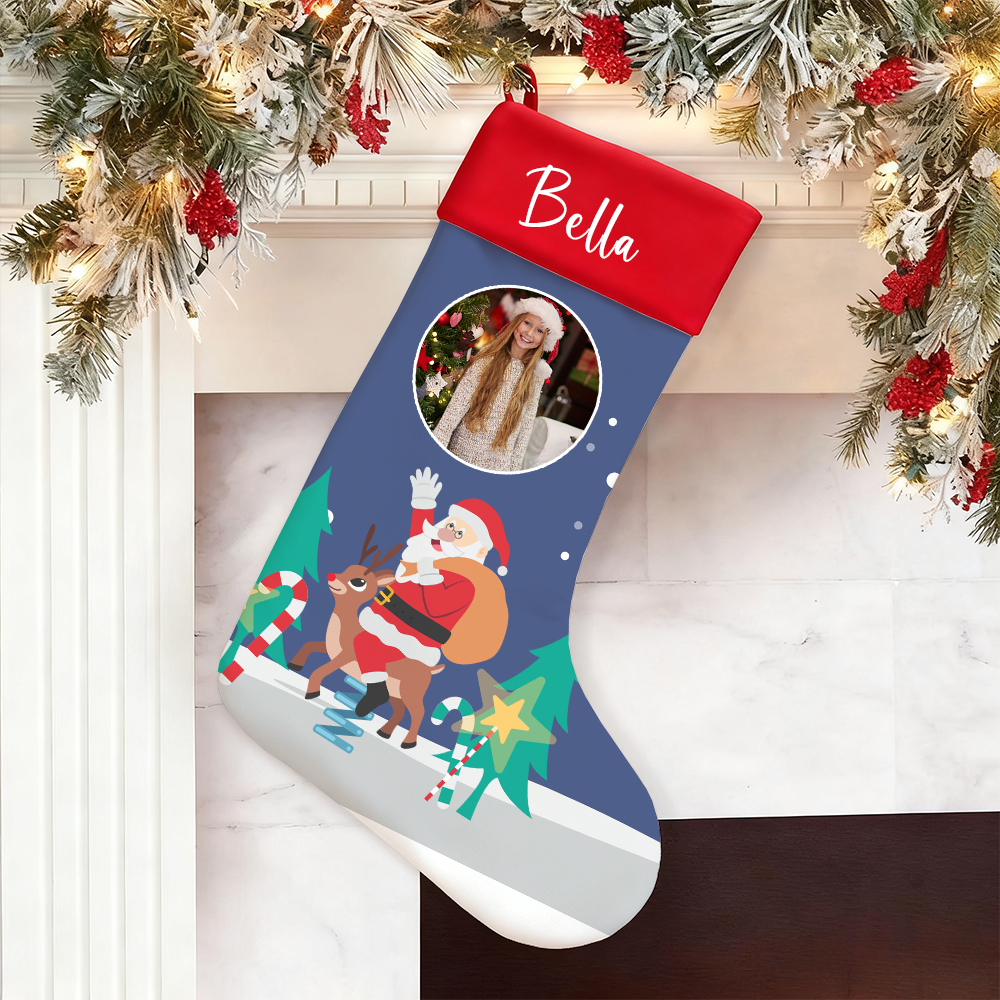 Personalisierte Weihnachtsstrümpfe mit Namen Foto und Weihnachtsmann Geschenke für Kinder
