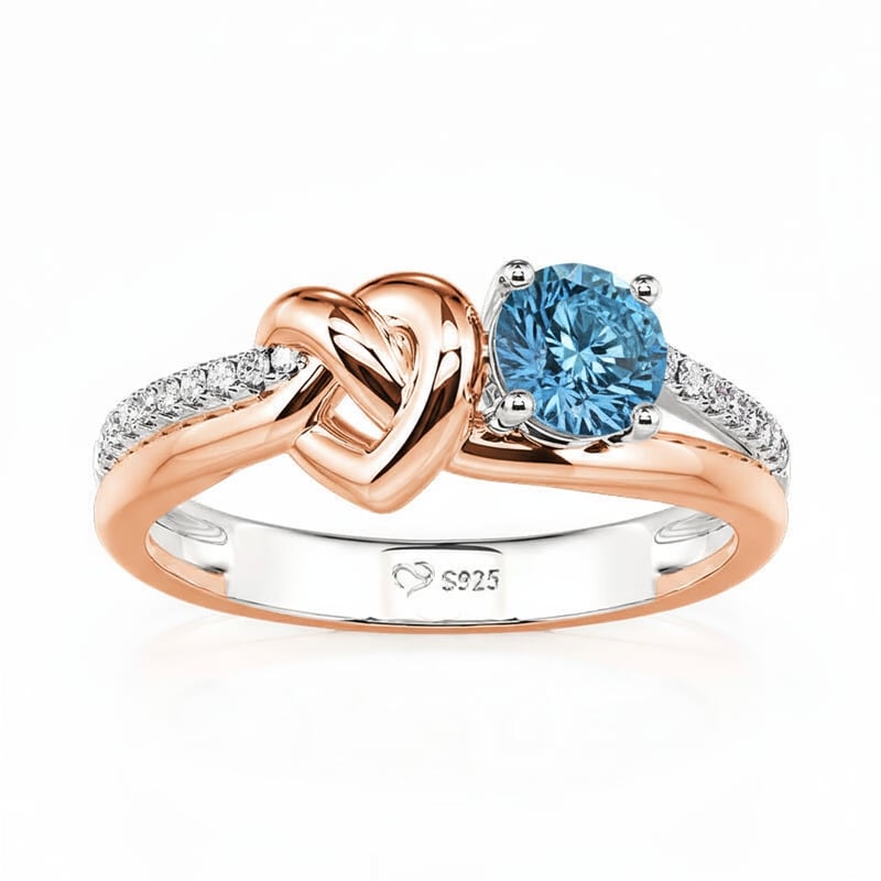 Jeulia Two Tone Custom Heart Knot Promise Ring with Birthstone