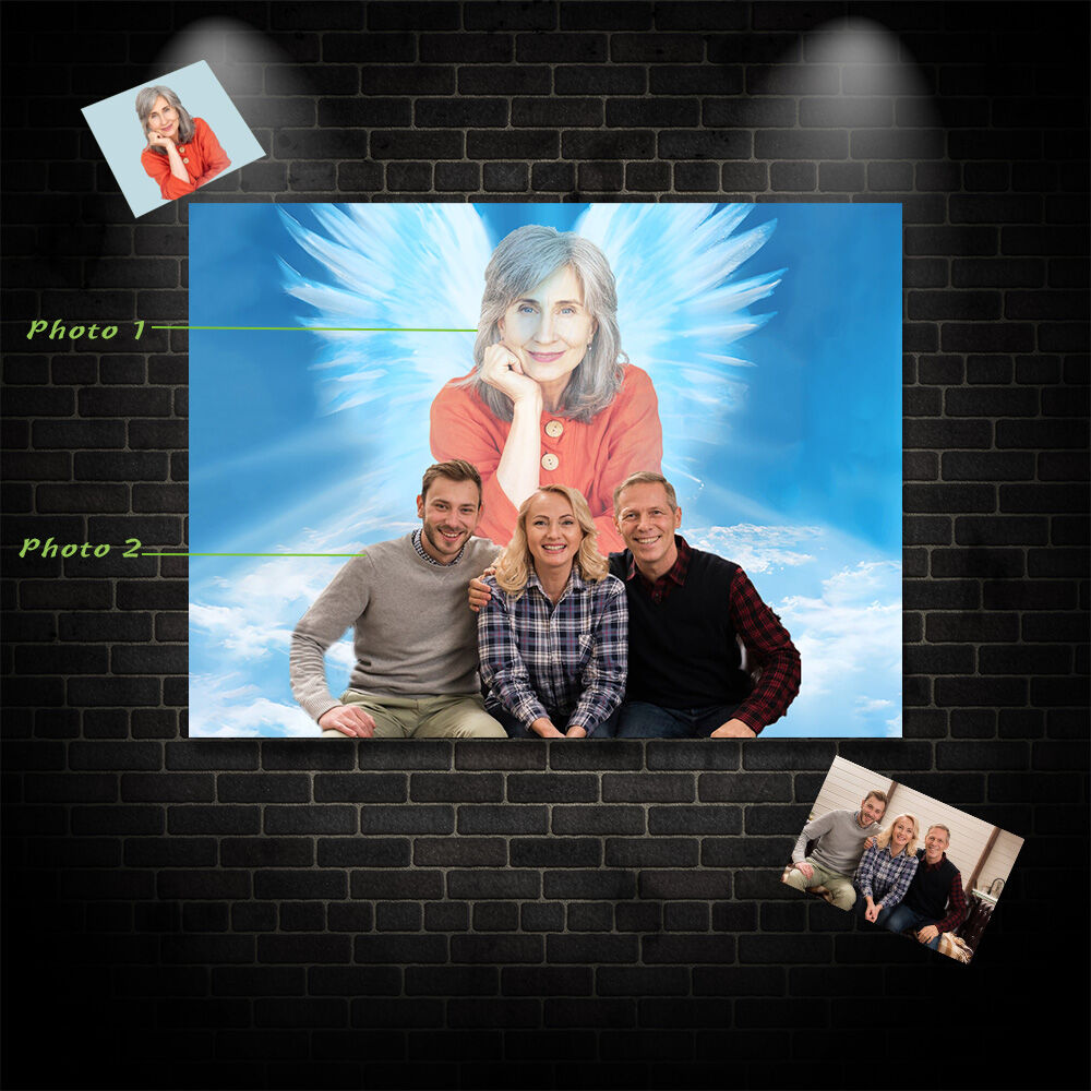 Personalized Picture Canvas Wall Art with Wings Pattern Precious Present for Family