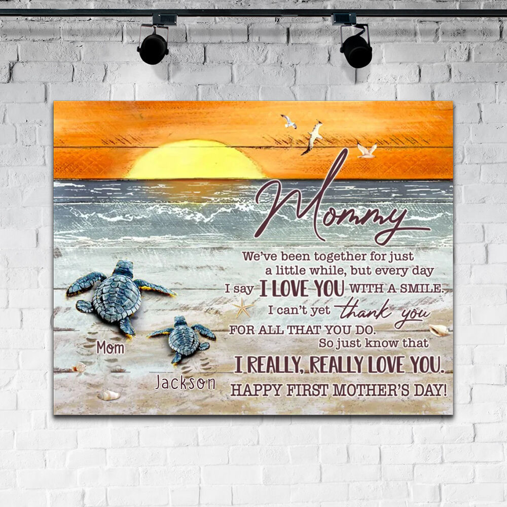 Personalized Name Canvas Wall Art with Turtle Pattern Funny Gift for Mommy