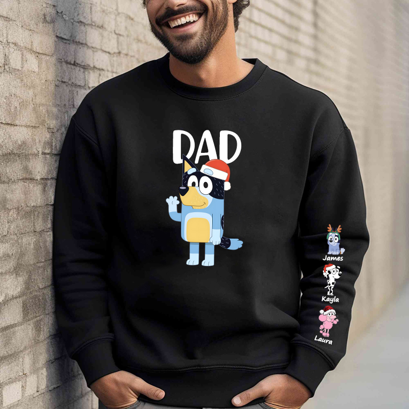 Sudadera personalizada con estampado de dibujos animados de Bluey Dad, diseño navideño, regalo perfecto para papá