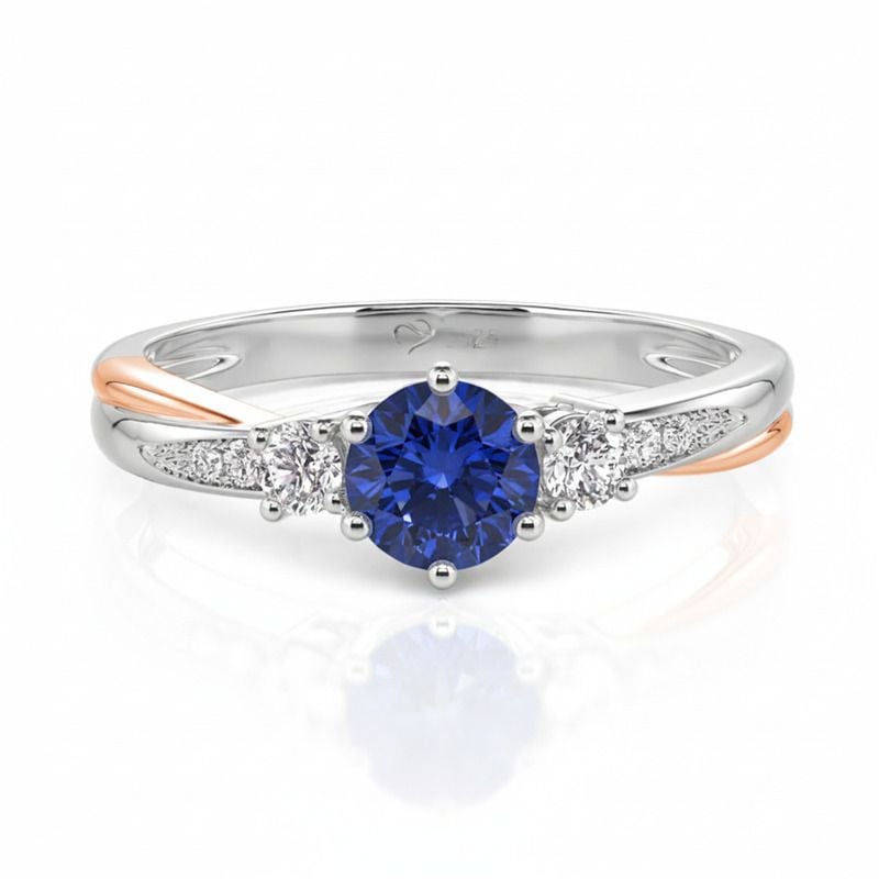 Jeulia Classic Two Tone Twist Three Stone Round Engagement Ring