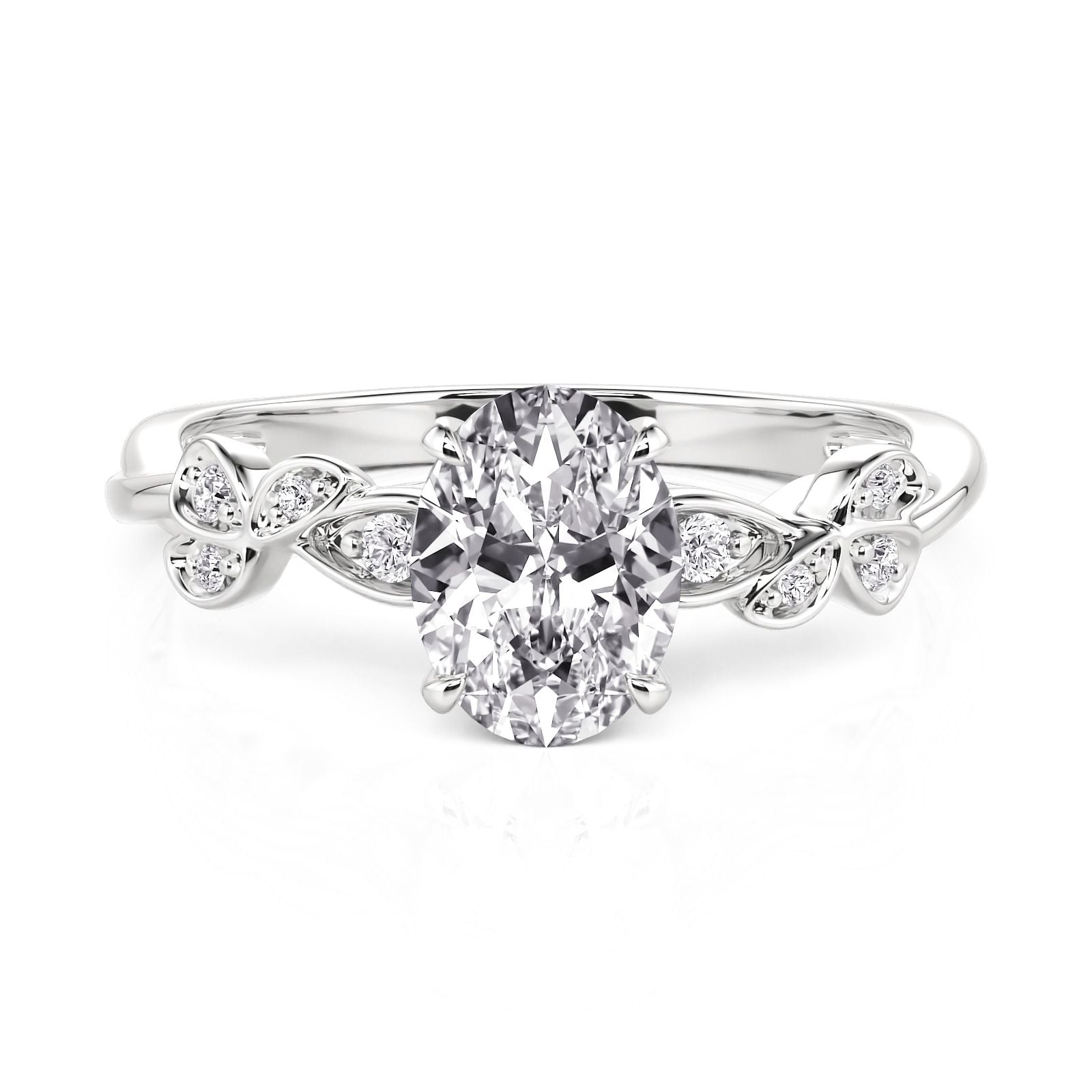 Jeulia Classic Leaf Oval Cut Engagement Ring Sterling Silver