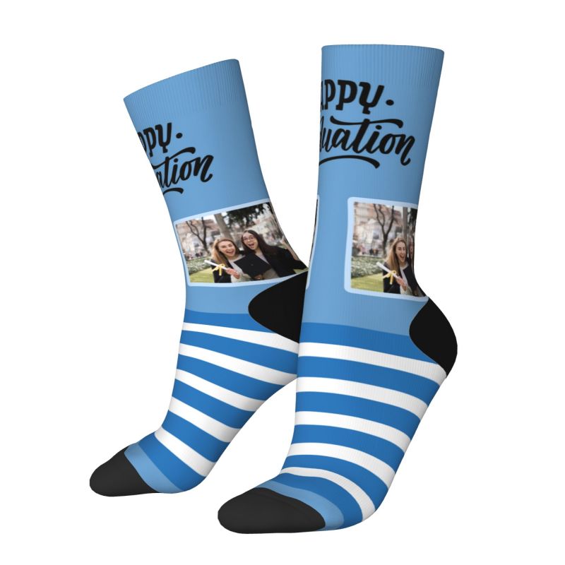 Custom Striped Face Socks 6 Colors Add Photo As Graduation Gift
